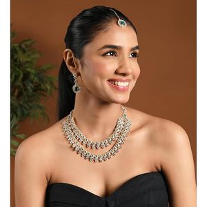 Parure de bijoux en alliage de zinc plaqué or, collier, boucles d'oreilles, bague, bracelet, bijoux ethniques pour femmes, bijoux de mariage, design géométrique, troisième modèle - Product Image 5