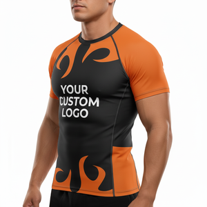 เสื้อรัดกล้ามเนื้อแขนสั้นผ้าสแปนเด็กซ์สำหรับฝึกซ้อม MMA ผลิตตามสั่งจากโรงงาน OEM ป้องกันแสงแดด ซักได้ เนื้อผ้ารัดรูปสำหรับพายเรือ - Product Image 3