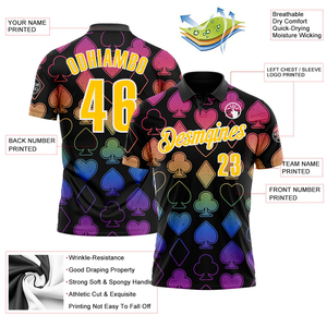 High Quality Custom Black Yellow <b>White</b> 3D Gambling Poker Performance <b>Polo</b> Shirt Men's Slim Fit Quick Dry Fabric Custom Branding - Product Image 3