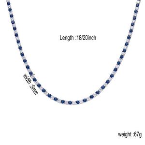 Chaîne Tennis de Luxe Saphir Bleu, Collier Sertie de Pierres CZ, Bijoux Hip Hop, Chaîne Plaqué Or Blanc 18 et 20 Pouces - Product Image 5