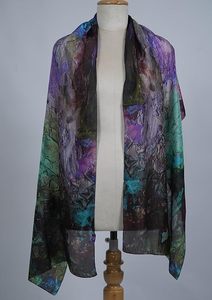 Pañuelo de seda con estampado abstracto multicolor para mujer, ligero, suave, largo, elegante, para uso diario. - Product Image 2