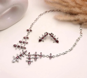 Designer Oval Gemstone Necklace Rubilite Tourmaline CZ White Gold Plated Statement Necklace Gift for Her - Product Image 2