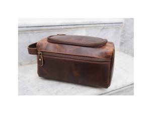 Mens Genuine Leather <b>Toiletry</b> <b>Bag</b> Vintage Travel Dopp Kit Shaving Wash <b>Bag</b> <b>Large</b> Capacity Cosmetic Pouch Bulk TYG-0197 - Product Image 4
