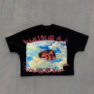 Applique en détresse Patch brodé lettre 100% coton surdimensionné High Street hommes T-Shirts pierre unisexe - Product Image 6