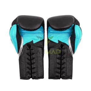 Gants de boxe Fly en cuir de vachette noir et bleu, gants de sparring légers à lacets pour l'entraînement en arts martiaux, unisexe - Product Image 2