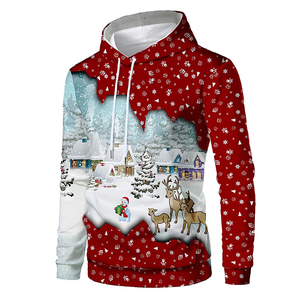 Sweat-shirt à capuche sportif 3D de Noël amusant, personnalisé, noir, rouge-blanc, en polyester, avec transfert par sublimation - Product Image 1