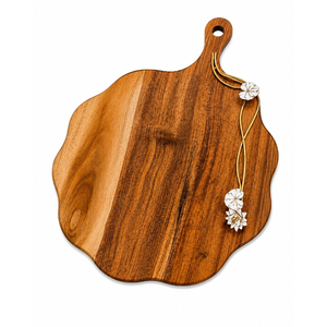 Wood Charcuterie Board Cheese Serving Platter with <b>Floral</b> Metal Accent Handcrafted Wooden Serving Tray with Handle for Hotel - Product Image 5