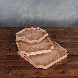 Natural Wooden Serving <b>Tray</b> Set Rectangle Stackable Unfinished Minimalist Design for Table Use Food Drink <b>Storage</b> <b>Trays</b> - Product Image 1
