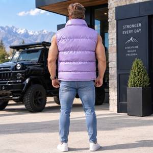 Veste en cuir matelassée pour homme, gilet en cuir de mouton, manteau sans manches streetwear d'hiver - Product Image 4