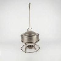 Plat de service rond de luxe arabe en acier inoxydable avec base métallique crème mate, chauffe-plat pour buffet Ramadan, chauffe-soupe, unité individuelle