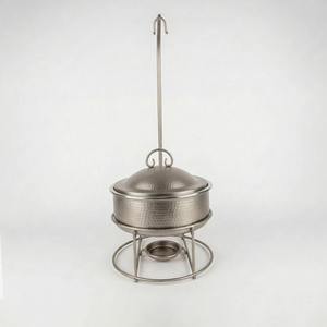 Luxury Arabic Round Chafing Dish Matte Cream Metal Base Stainless Steel Food <b>Pan</b> Ramadan Buffet Server Soup Warmer Single Unit - Product Image 6