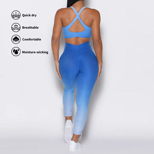 Ensemble de yoga 2 pièces pour femme : Crop top orange à bretelles croisées et leggings taille haute longueur cheville, sans couture, avec cordon de serrage, en Spandex et Polyester - Product Image 6