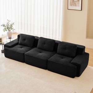 Divano Sezionale Moderno Modulare in Tessuto Corduroy 117, Oversize a 3 Posti con Seduta Profonda e Bordatura Perla per Soggiorno - Product Image 2