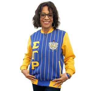 Chaqueta de forro polar con rayas Sigma Gamma Rho, ropa de hermandad griega, chaqueta cálida con cremallera premium para mujer - Product Image 6