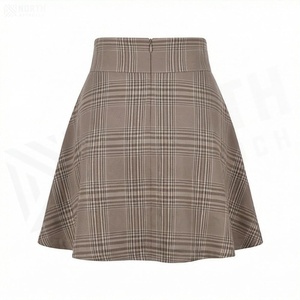 Minifalda a cuadros de cintura alta para mujer, estilo vintage con cordones, tela tejida, moda de otoño - Product Image 2
