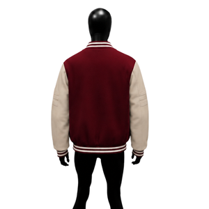 Blouson universitaire premium bordeaux pour homme avec fermeture boutonnée, coupe classique, style décontracté, col rabattu, idéal pour l'automne - Product Image 2