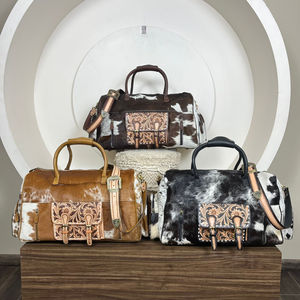 New Large Capacity Durable Hand Tooled <b>Leather</b> Overnight Travel Duffel <b>Bag</b> for <b>Men</b> & Women High Quality Cowhide Weekender Duffel - Product Image 5