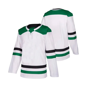 Camiseta de Hockey sobre Hielo Sublimada Personalizada para Hombre, Blanca, Verde y Negra, con Rayas, Manga Larga, Absorbente de Humedad, Corte Regular, Ropa Deportiva para Adultos - Product Image 3