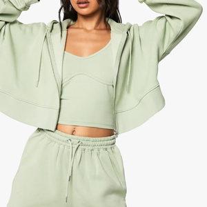 Vintage Women's Oversized Hooded 2 Piece Loose Sport Shorts Set <b>Polyester</b>/Cotton Fleece Eco-Friendly Women Hoodie & Shorts Sets - Product Image 4