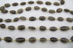 Natural Smoky Quartz Oval Faceted Beaded <b>Rosary</b> Chain Sold Per Foot - Product Image 2