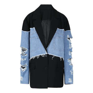 Nouvelle veste en jean oversize pour homme, style streetwear, col montant, logo frontal, vintage, manches longues - Product Image 1