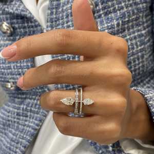 Anillo de Dos Filas con Diamantes de Moissanita en Corte Pera, Diseño Creativo, Plata 925 Original, Personalizable, Regalo de Cumpleaños para Mujer - Product Image 6