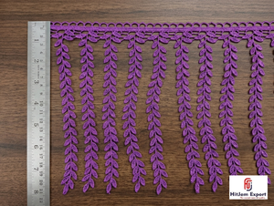 Ribete de encaje con borlas HitJem Export Purple Leaf, 100% algodón, decorativo, para vestidos y manualidades. - Product Image 6
