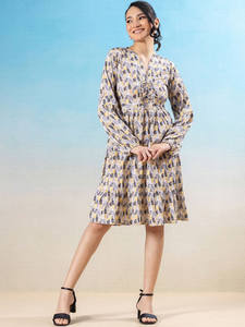 Vestido Midi Ajustado y Evase, Diseño en Oferta, Ropa Formal para Mujer, Georgette, Cintura Natural, Ecológico, Estampado Completo, Hermoso - Product Image 3