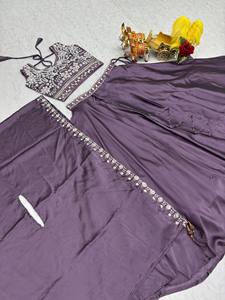 LAHENGA CHOLI DUPATTA PURE RANGOLI <b>SILK</b> SEQUNCE MOTI BIDS EMBROIDERY WORK - Product Image 5