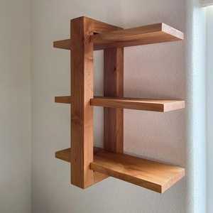 Single Tier Solid Wood Adjustable Floating <b>Corner</b> Shelf <b>Unit</b> Modern Staggered Wall Shelf Vertical Flower Pot Holder Non-Folding - Product Image 1