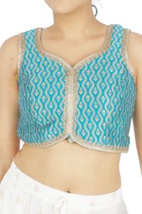 Top Corto Tejido en Turquesa, 100% Seda, Cuello Redondo, Sin Mangas, para Mujer, Ideal para Fiestas - Product Image 2