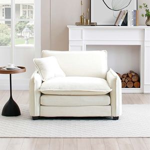 Divano singolo in velluto a coste beige con cuscino singolo, comodo per diverse occasioni - per soggiorno e camera da letto - Product Image 3