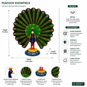 Figurine de paon en métal contemporaine artisanale |   Décoration d'intérieur colorée, cadeaux et présentoirs de table - Product Image 5