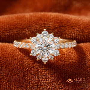 Yellow Gold Round Cut Sunburst Solitaire – Luxury Pavé <b>Statement</b> <b>Ring</b> The "Heirloom" Sunburst Halo – Yellow Gold Finish Radiant - Product Image 1