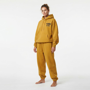 Conjunto deportivo de mujer con hombros caídos, sudadera con capucha y pantalones jogger, conjunto transpirable de algodón y felpa. - Product Image 3