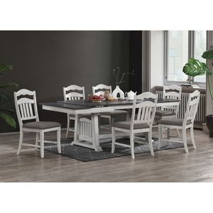 Tavolo da Pranzo Contemporaneo Monoblocco con 2 Prolunghe Estraibili, Finitura Bianco Antico e Grigio per Cucina e Sala da Pranzo - Product Image 5