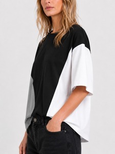 Camiseta Oversize para Mujer, Corte Holgado Informal, Manga Corta, Básica, Transpirable, Diseño Liso, para Uso Diario en Verano - Product Image 3