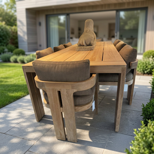 Juego de Muebles de Jardín de Aluminio/Madera Sólida para 6/8 Personas, Mesa de Patio, Sillas de Jardín, Cojines Resistentes a la Intemperie, Patio Vietnam - Product Image 1