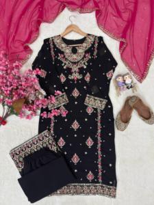 Ensemble Kurti Designer en Georgette avec Perles, Haut Entièrement Cousu 44 Pouces, Taille Unique, Palazzo 2M, Dupatta Grande Taille du M au XXXL, Prêt-à-porter - Product Image 4