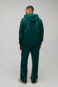 Ensemble de survêtement pour homme en coton mélangé respirant, comprenant un sweat à capuche vert personnalisé avec logo et passepoil, et un pantalon de survêtement – 2 pièces - Product Image 2