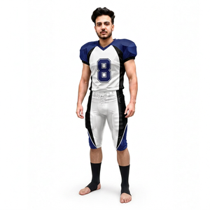 Men's <b>Padded</b> American Football <b>Pants</b> White Blue Black Sublimated Fitted Elastic Waist Sportswear Apparel - Product Image 1