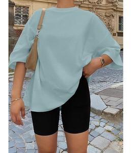 Camiseta de Mujer 100% Algodón Sólido, Manga Corta, Cuello con Hombros Caídos, Estilo Holgado, Casual, Transpirable, de Bangladesh, Superventas - Product Image 5