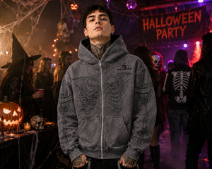 Sudadera con Capucha y Cremallera para Hombre BALSTAR, Diseño Gótico con Estampado de Calavera, Felpa Francesa, Corte Regular, para Otoño - Product Image 3