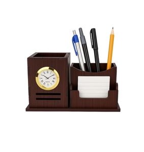 Promotional Acacia Wood <b>Pen</b>/Pencil Stand Business <b>Gift</b> Wooden Stand Clock <b>Pen</b> Holder Best Selling Sale - Product Image 1
