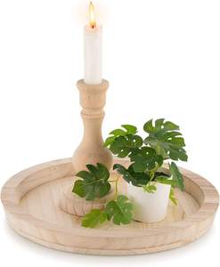 Rustic Wooden Serving <b>Tray</b> with Decorative Candle Holders for Kitchen <b>Table</b> Decor - Product Image 1