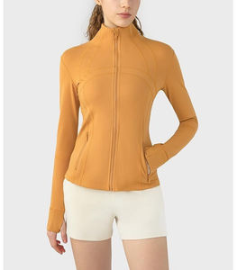 Venta al por mayor 2026 Chaquetas de yoga para mujer con capucha cortavientos, tops de nailon acanalados suaves, sin costuras, ajuste ceñido, con cremallera, manga larga, para fitness - Product Image 5