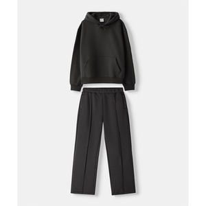 Ensemble survêtement unisexe 2026 en molleton 100 % coton, coupe décontractée, couleur unie, avec sweat à capuche et pantalon de jogging, design 2-en-1, idéal pour l'hiver - Product Image 1