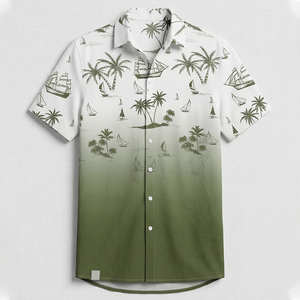 Men's Winter Casual Short Sleeve Shirt <b>Set</b> Gradient Green Polyester <b>Knitted</b> Breathable High Street Style Plus Size Quick Dry - Product Image 4