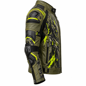 Chaqueta de Motociclista de Cuero con Cuello Alto, Resistente al Viento, con Estampado Mecánico Digital - Product Image 3