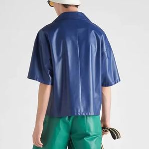 Chemises pour hommes de style moderne, surdimensionnées, en cuir, streetwear, décontractées, nouveau design, en peau d'agneau douce, respirante, tissée, sur mesure - Product Image 2